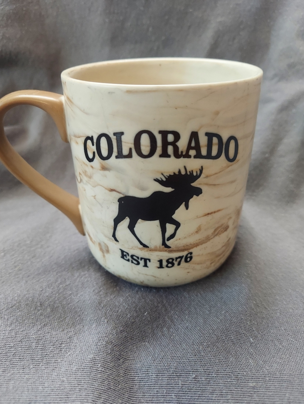 Colorado Ceramic Mug w/ Moose and Tan Swirl Design 16oz